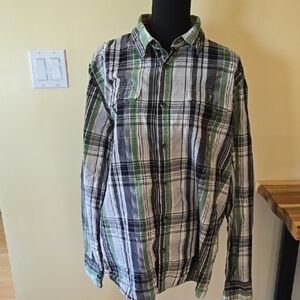 The North Face Green and Black Casual Button Down Shirt, XL, Euc